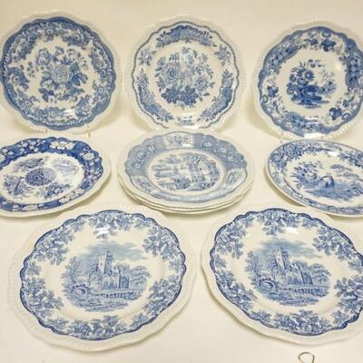 1231	10 SPODE BLUE ROOM COLLECTION PLATES 11 IN. SCENES INCLUDE *TROPIES* *RUINS* *PAGODA* *GIRL AT WELL* FLORALS ETC. 
