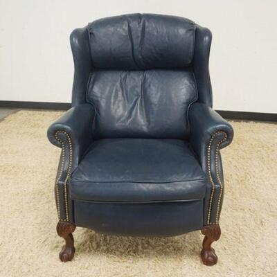 1144	LEATHER BRADINGTON YOUNG RECLINER WITH BRASS TACK ACCENTS

