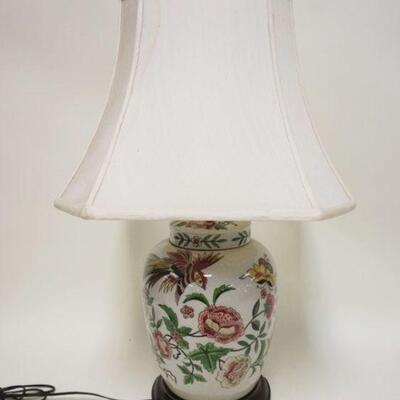 1224	ASIAN STYLE TABLE LAMP ON WOOD BASE, APPROXIMATELY 30 IN HIGH
