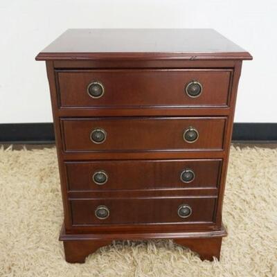 1177	SMALL 4 DRAWER MAHOGANY CHEST W/BANDED TOP BORDER, APPROXIMATELY 17 IN X 13 IN X 22 IN HIGH

