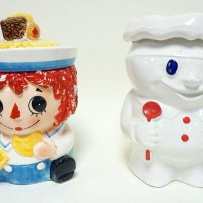 1087	LOT OF 2 COOKIE JARS, RAGGETY ANN AND MCCOY PILLSBURY, TALLEST APPROXIMATELY 10 1/2 IN HIGH
