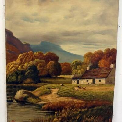 1109	OIL PAINTING ON CANVAS, LANDSCAPE COUNTRY FARM  SCENE. SIGNED A. NELKE, APPROXIMATELY 30 IN X 24 IN
