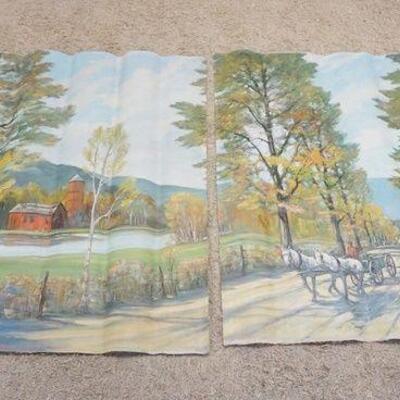 1161	LARGE 2 PART OIL PAINTING ON CANVAS OF COUNTRY SCENE, 57 IN X 61 IN. WAS A WALL MURAL
