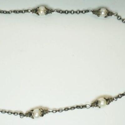 1249	VINTAGE STERLING SILVER AND PEARL NECKLACE, .778 TOZ INCLUDING STONE
