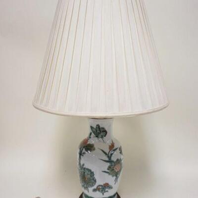 1226	ASIAN STYLE TABLE LAMP ON WOOD BASE, APPROXIMATELY 34 IN HIGH
