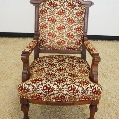 1195	WALNUT VICTORIAN FLORAL UPHOLSTERED ARMCHAIR
