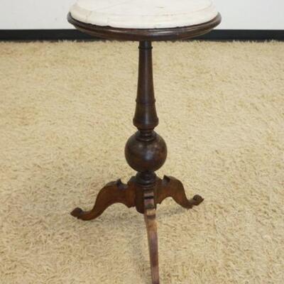 1198	VICTORIAN ROUND MARBLE TOP LAMP STAND, LOSSES TO MARBLE TOP, APPROXIMATELY 15 IN DIAMETER X 30 IN HIGH
