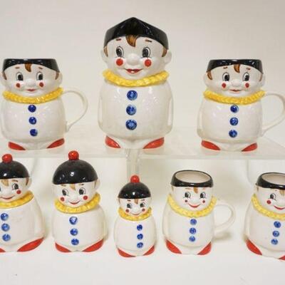 1034	GEOBEL CLOWN PITCHER, MUGS, & COVERED JARS, TALLEST IS APPROXIMATELY 7 3/4 IN
