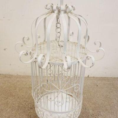 1045	FANCY WROUGHT IRON HANGING BIRD CAGE, APPROXIMATELY 31 IN HIGH
