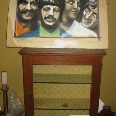 ORIGINAL PASTEL BEATLES PAINTING  $ 125.00  WLL HANGING CABINET  $ 54.00