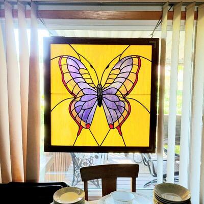 Beautiful large Butterfly stained glass art piece
