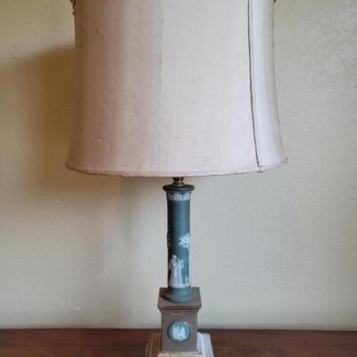 Vintage Style Green Table Lamp w/ Cameo Relief & Shade