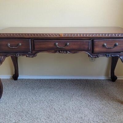 Chippendale Style Carved Wooden Desk w/ Burled Top