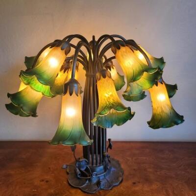 Meyda Tiffany Amber/Green Pond Lily Table Lamp