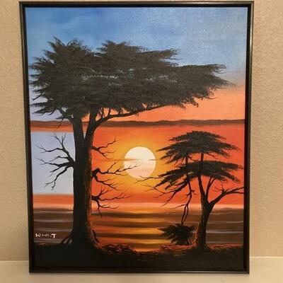 Seaside Sunset Oil on Canvas Painting, 24in x 20in