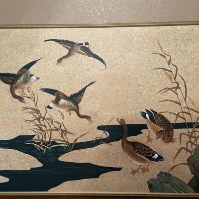 Framed Vintage Painting of Ducks on Canvas