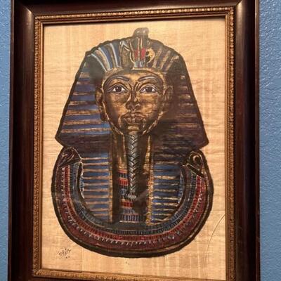 Egyptian Papyrus Painting of King Tut, 12in x 15in