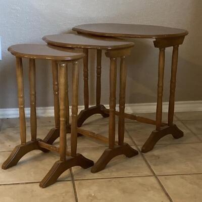 (3) Wood Nesting Tables- 
 19in, 18in, & 17in Tall