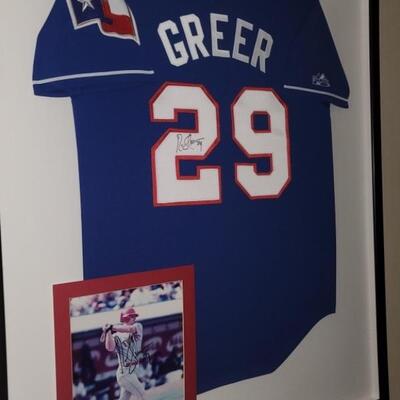 Hand signed Rusty Greer Texas Rangers Game Uniform & Hand Signed Photograph