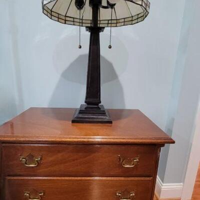 End table, Tiffany style lamp