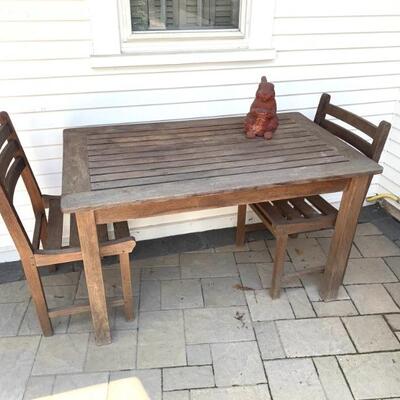 Barlow-Tyrie teak table w/ two chairs