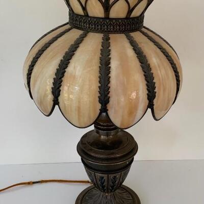Antique table lamp w/ slag glass shade. Needs re-wiring