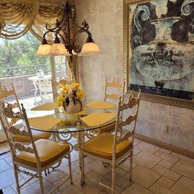 Vintage yellow and white cast iron dinette ser