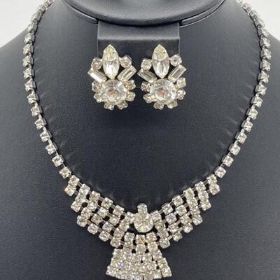 Rhinestone Necklace and Clip Earring Set 
