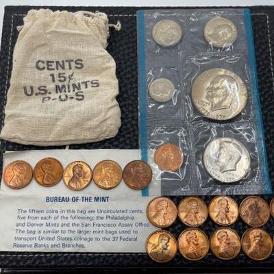 Bureau of the Mint 15 cents of Pennies from different mints