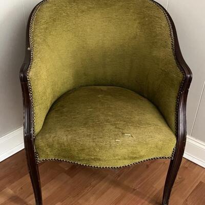 Antique Green Fabric Upholstered Armchair with