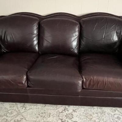 Overstuffed Genuine Leather Three-Cushion Sofa