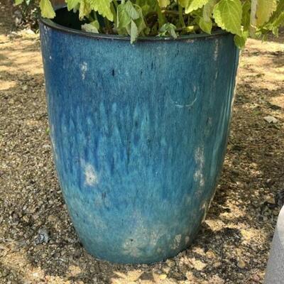 Hand Glazed Blue Ceramic Pot 19in h, 15in d