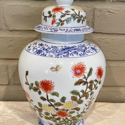 Vintage Hand Glazed Asian Chrysanthemum Ginger Jar
