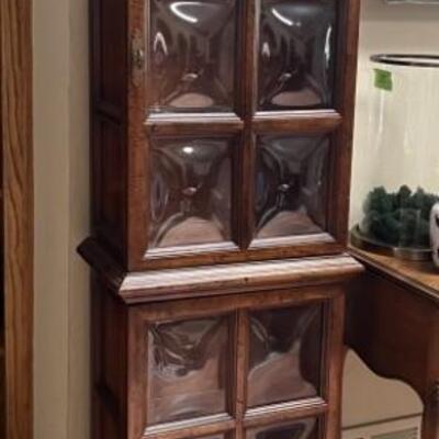 Tall Narrow Wooden Display Cabinet with Bowed Glass Panes