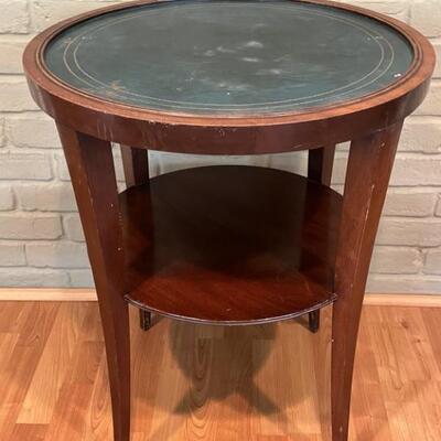 Vtg Two-Tier Leather Topped Lamp Table