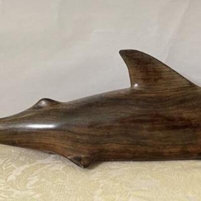 Carved Iron Wood Shark Sculpture 21in L