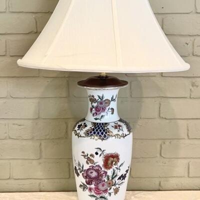 Hand Glazed Vase Style Table Lamp w/ Floral Motif