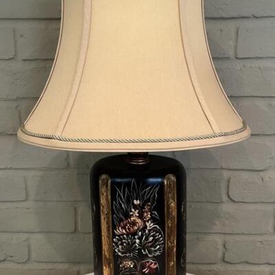 Hand Painted Table Lamp with Draped Lined Shade