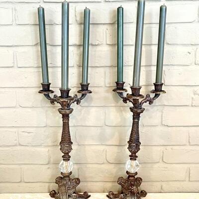Pair of Metal French Style Candlesticks 28in TH