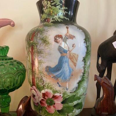Hand painted vase on milk glass