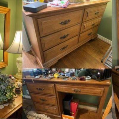 Vintage Maple Bedroom Furniture set, Dresser, Mirror, Vanity, Bookcase