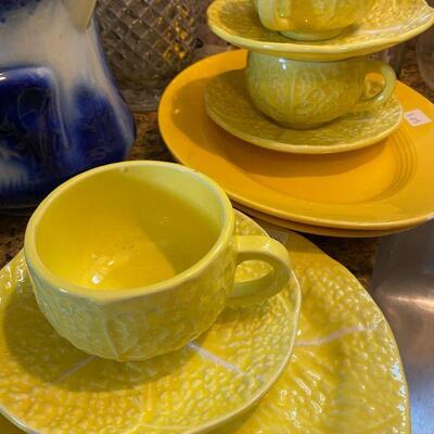Yellow Cabbage Plates, Cups and Saucers from Portugal