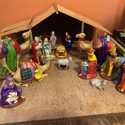 Handmade Christmas nativity set with Stable, circa 1970s  