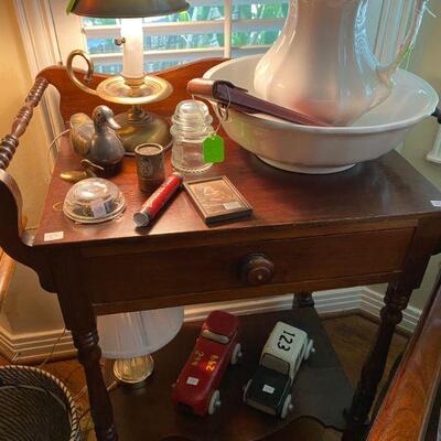 Antique Wash Stand with Royal Ironstone, Johnson Brothers and Bowl and Pitcher from England