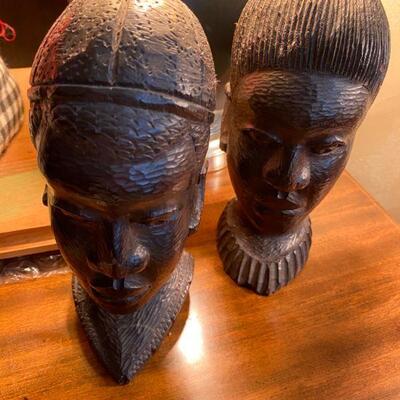 Pair of Hand carved African Ebony Heads