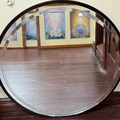 Large circular wood mirror