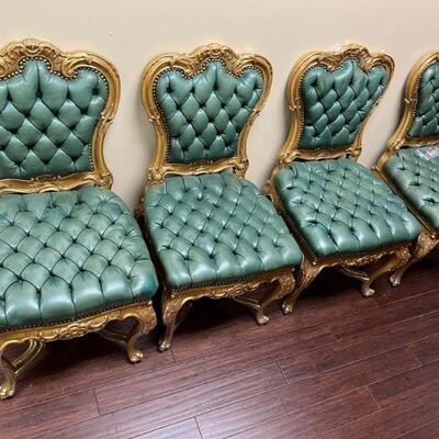 Set of 4 Tufted green chairs
