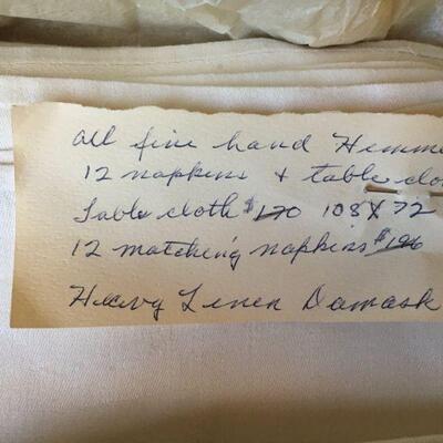 Heavy linen damask, fine hand hemmed