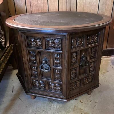 Slate-topped barrel side table #2