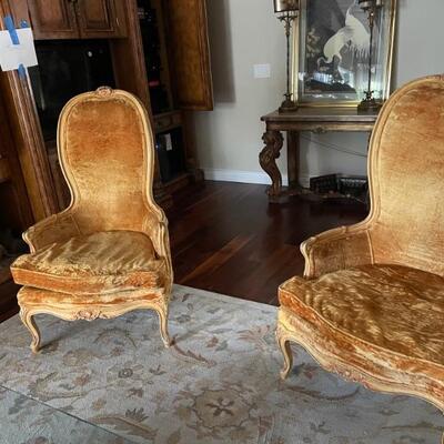 Antique high back chairs made with horse hair 